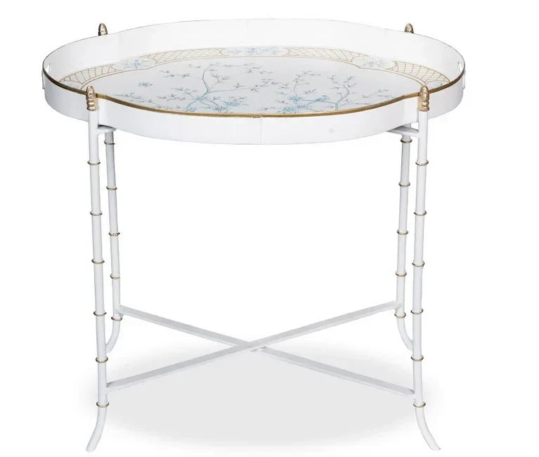 IVORY & BLUE SCALLOPED TRAY TABLE - The Mayfair Hall