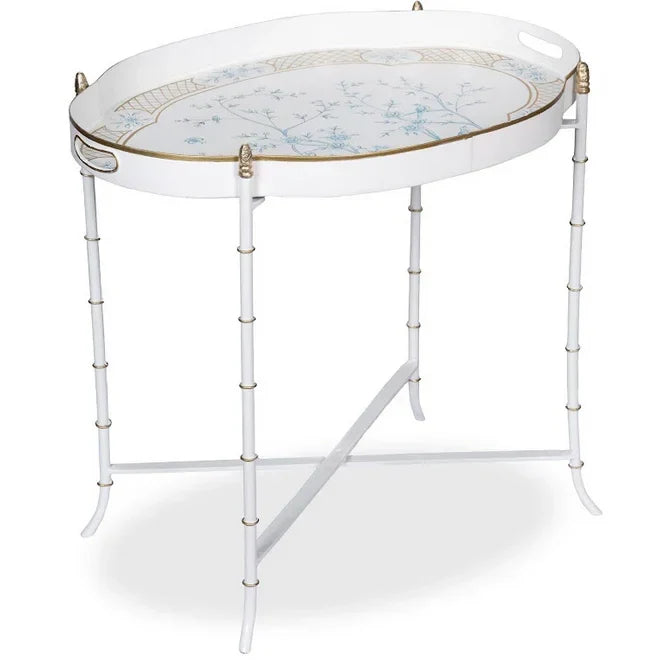 IVORY & BLUE SCALLOPED TRAY TABLE - The Mayfair Hall