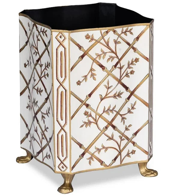 Ivory Bamboo & Floral Wastepaper Basket and Tissue Holder - The Mayfair Hall