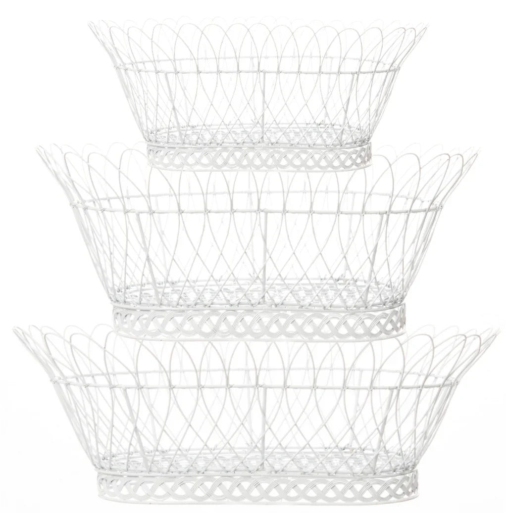 Oval White French Wired Basket - The Mayfair Hall