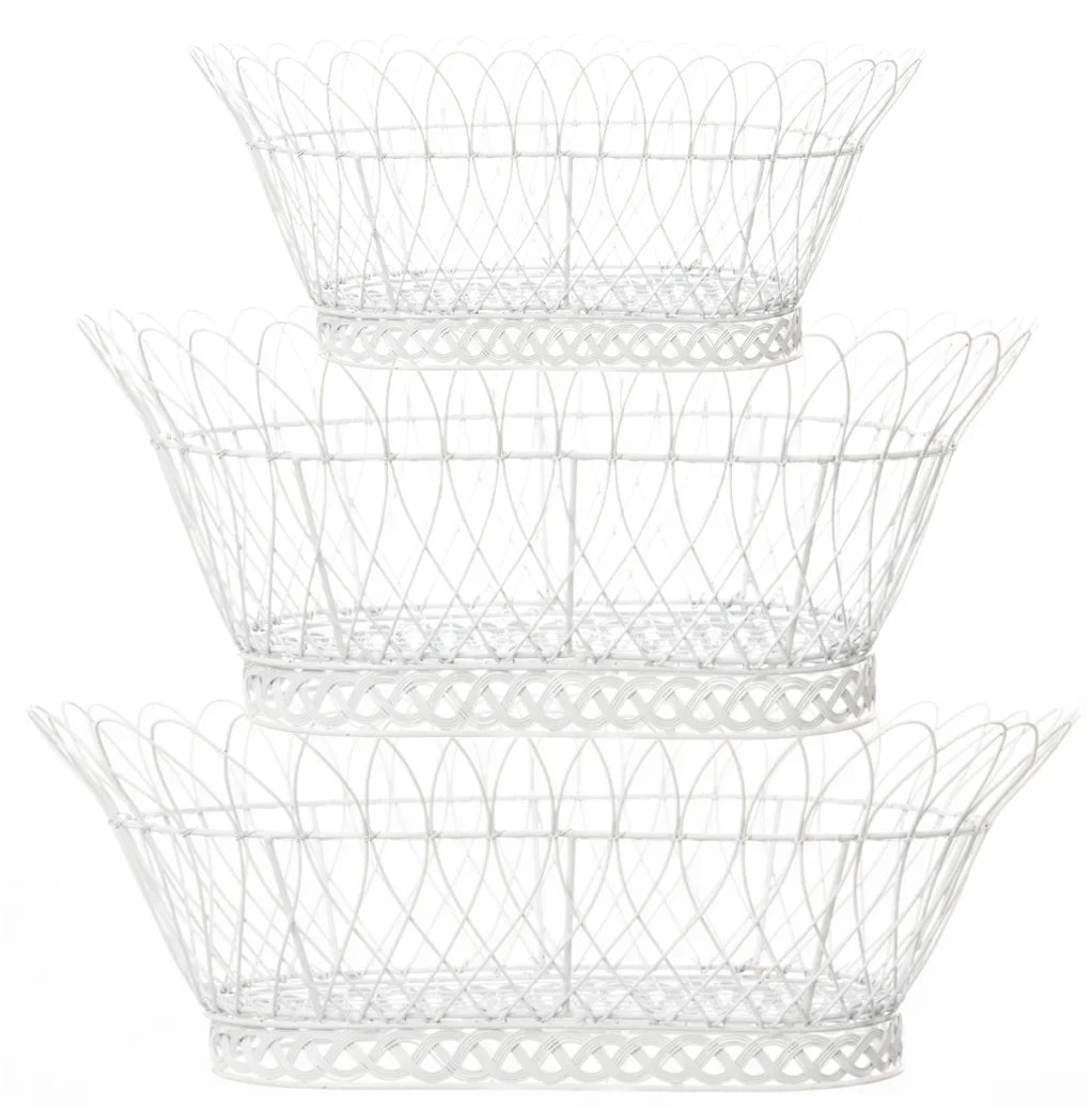Oval White French Wired Basket - The Mayfair Hall