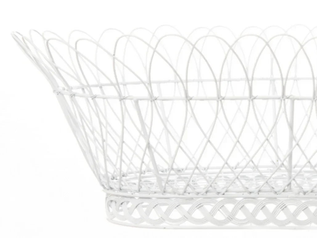Oval White French Wired Basket - The Mayfair Hall