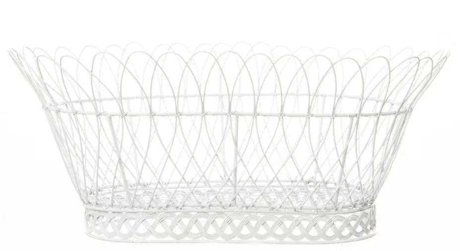 Oval White French Wired Basket - The Mayfair Hall