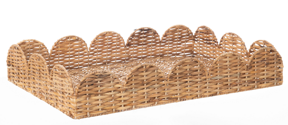 Scalloped Rectangular Wicker Tray