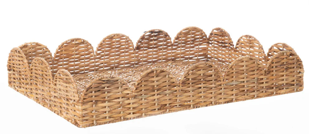 Scalloped Rectangular Wicker Tray