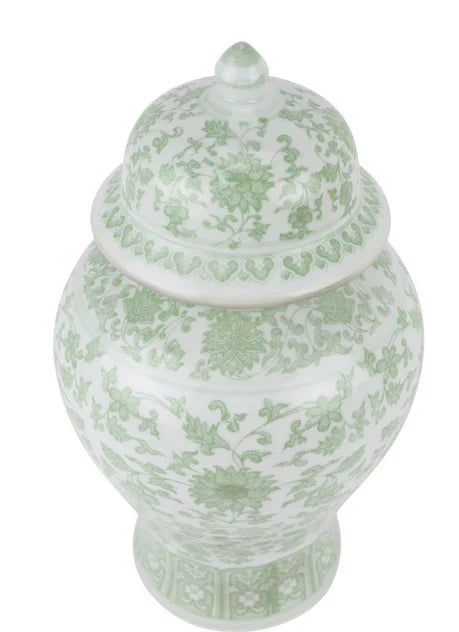 Floral Jar in Soft Green and White