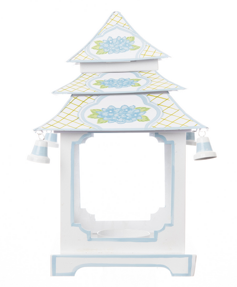 Blue Trim Hydrangea Pagoda Lantern (4 Sizes)