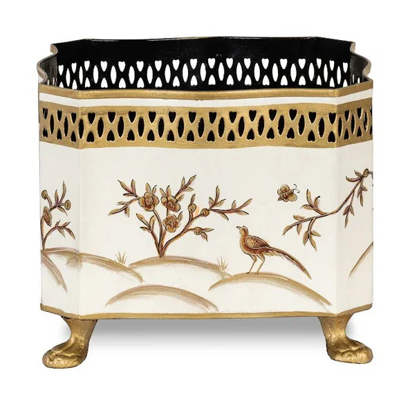 Ivory & Gold Square Footed Planter - The Mayfair Hall