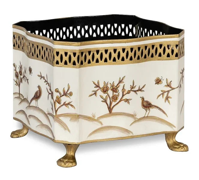 Ivory & Gold Square Footed Planter - The Mayfair Hall