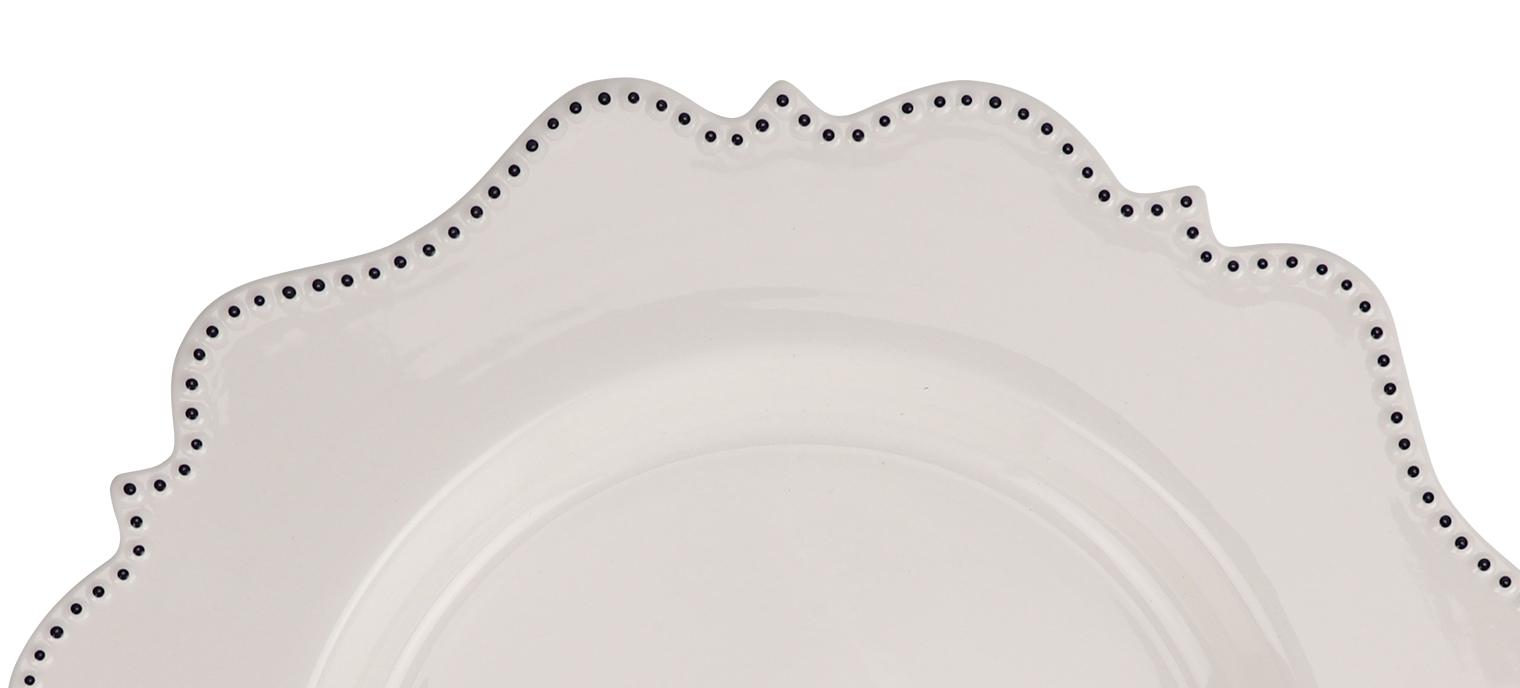 Ivory with Navy Beaded Scalloped Charger