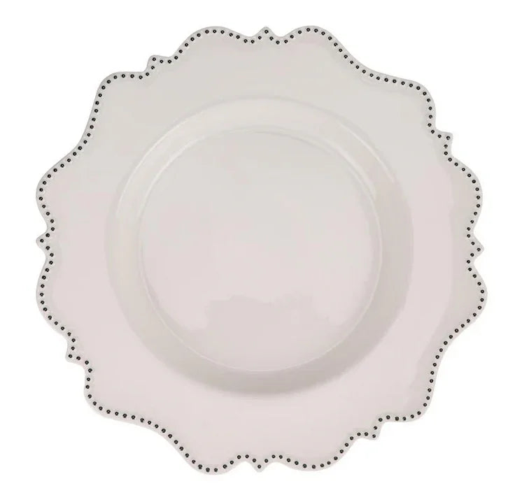 IVORY WITH Green BEADED SCALLOPED CHARGER - The Mayfair Hall