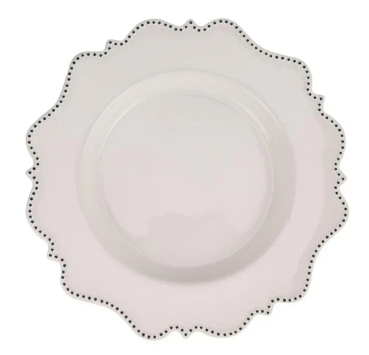 IVORY WITH Green BEADED SCALLOPED CHARGER - The Mayfair Hall