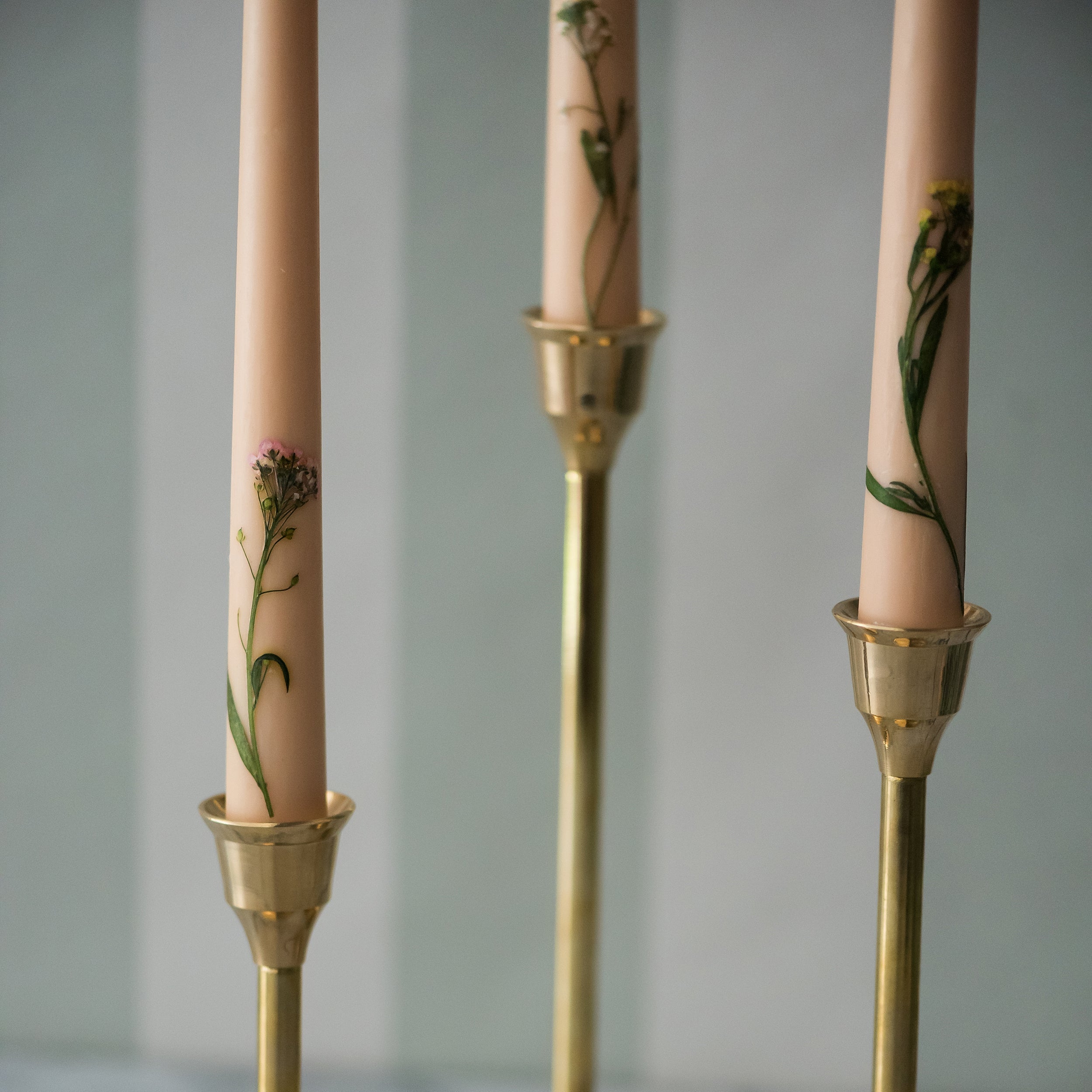 Floral Inlaid Tapered Candle in Cream - Set of 3