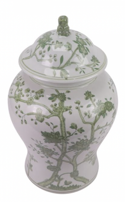 Green Floral and Vine Jar