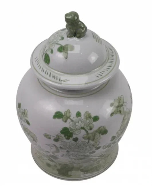 Mid Sized Green Floral and Bird Jar - The Mayfair Hall