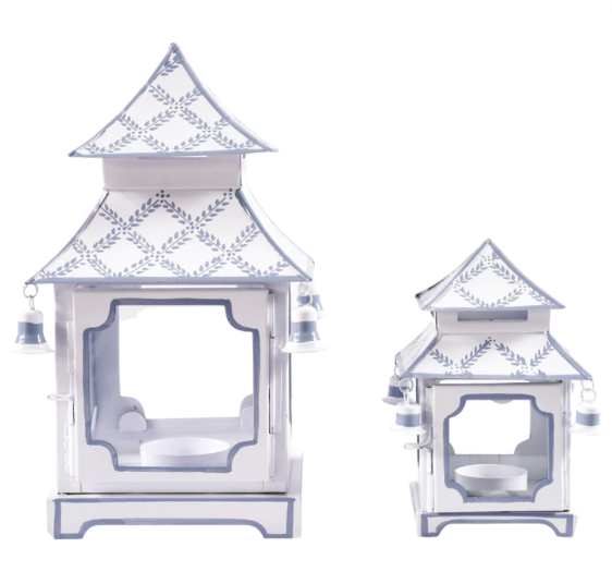 White with Blue Trellis Pagoda Lantern (4 Sizes)