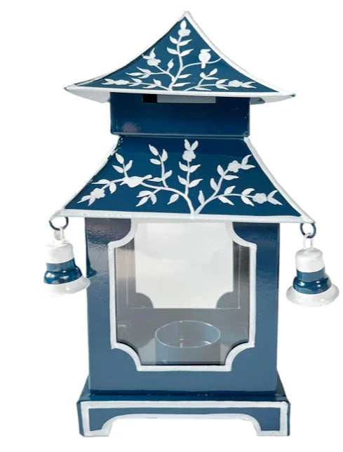 Navy & White Chinoiserie Pagoda Lantern - The Mayfair Hall