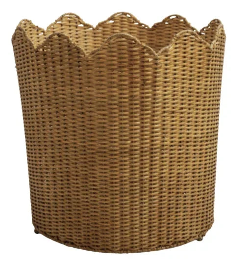 Wicker Floor Planter in Natural with Scalloped Rim - The Mayfair Hall