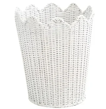 White SCALLOPED WICKER WASTEPAPER BASKET & TISSUE HOLDER - The Mayfair Hall
