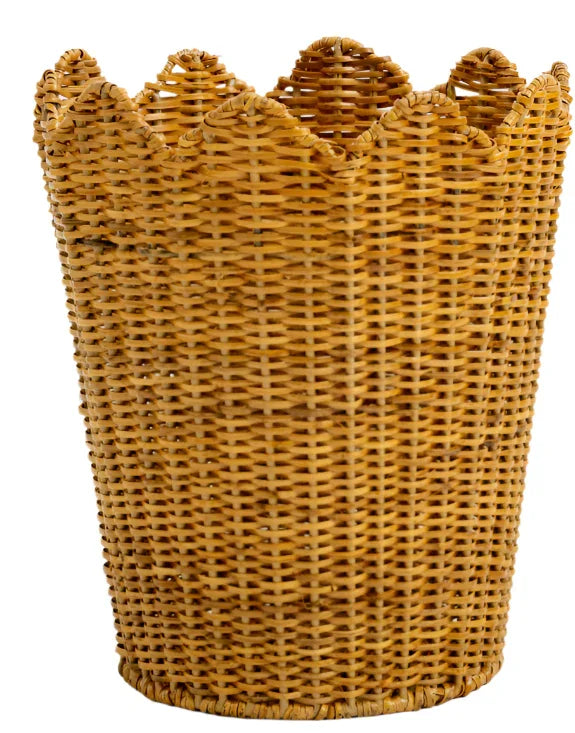 Natural Scalloped Wicker Wastepaper Basket & Tissue Holder - The Mayfair Hall