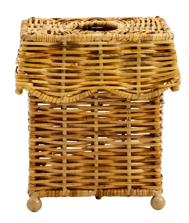Natural Scalloped Wicker Wastepaper Basket & Tissue Holder - The Mayfair Hall