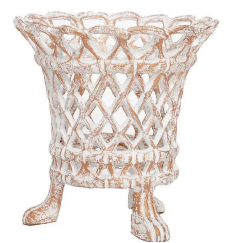 Ivory & Gold Lattice Footed Planter - The Mayfair Hall