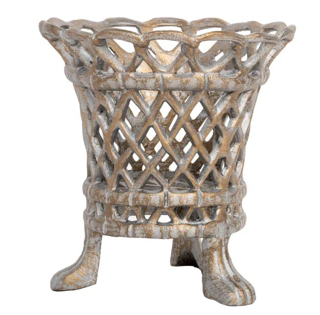 Pewter & Gold Lattice Footed Planter - The Mayfair Hall