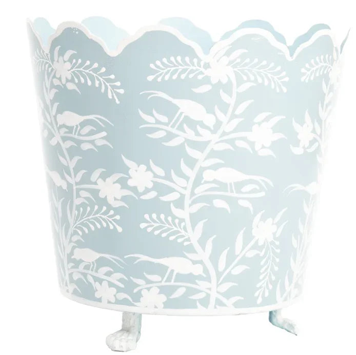 Pale Blue & White Scalloped Footed Planter - The Mayfair Hall