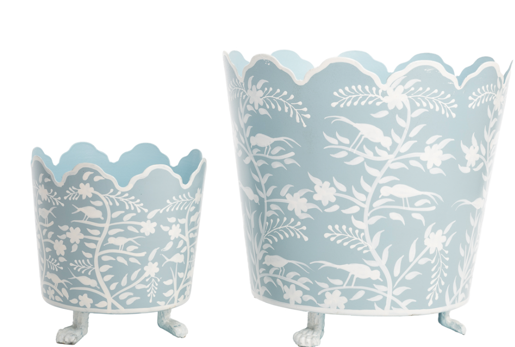 Pale Blue & White Scalloped Footed Planter