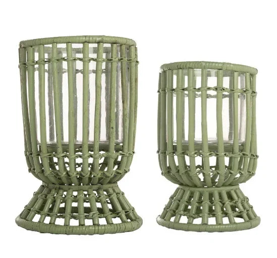 Moss Green Bamboo Wicker Hurricane - The Mayfair Hall