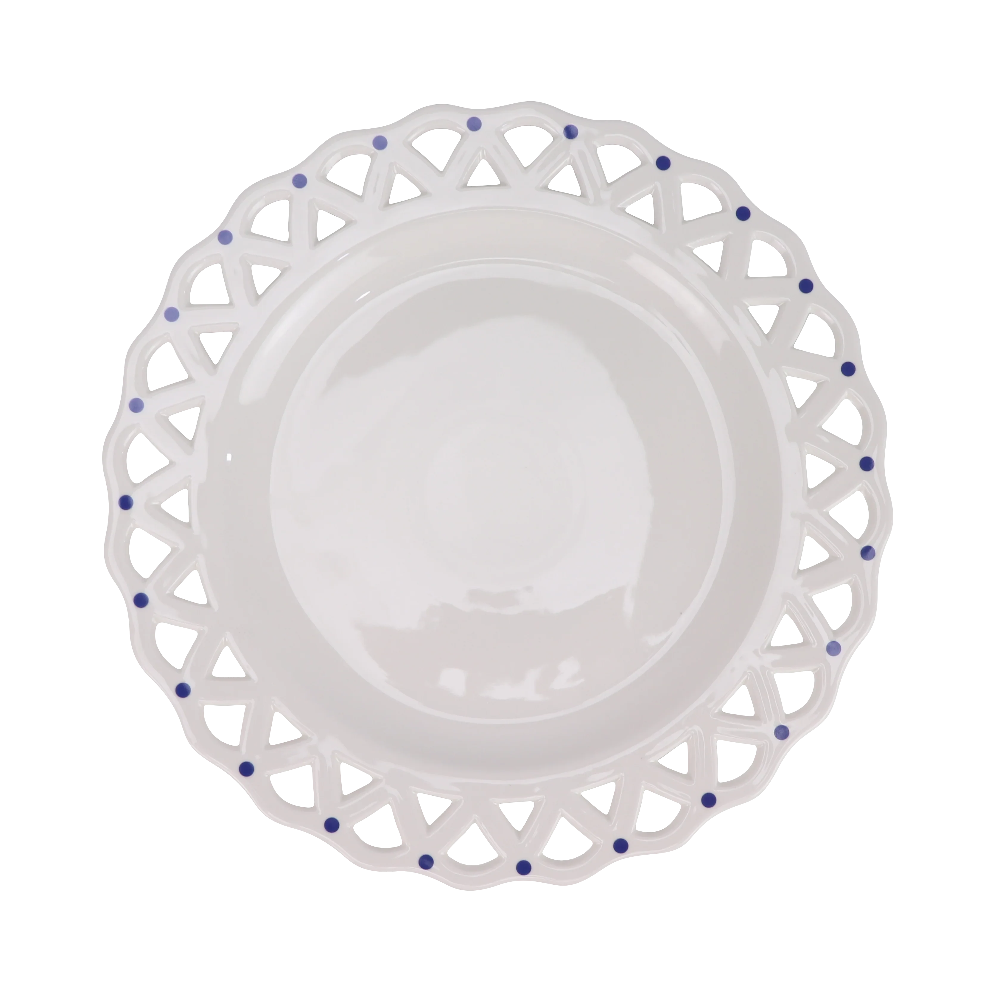 White Pierced Scalloped Charger with Blue Dots