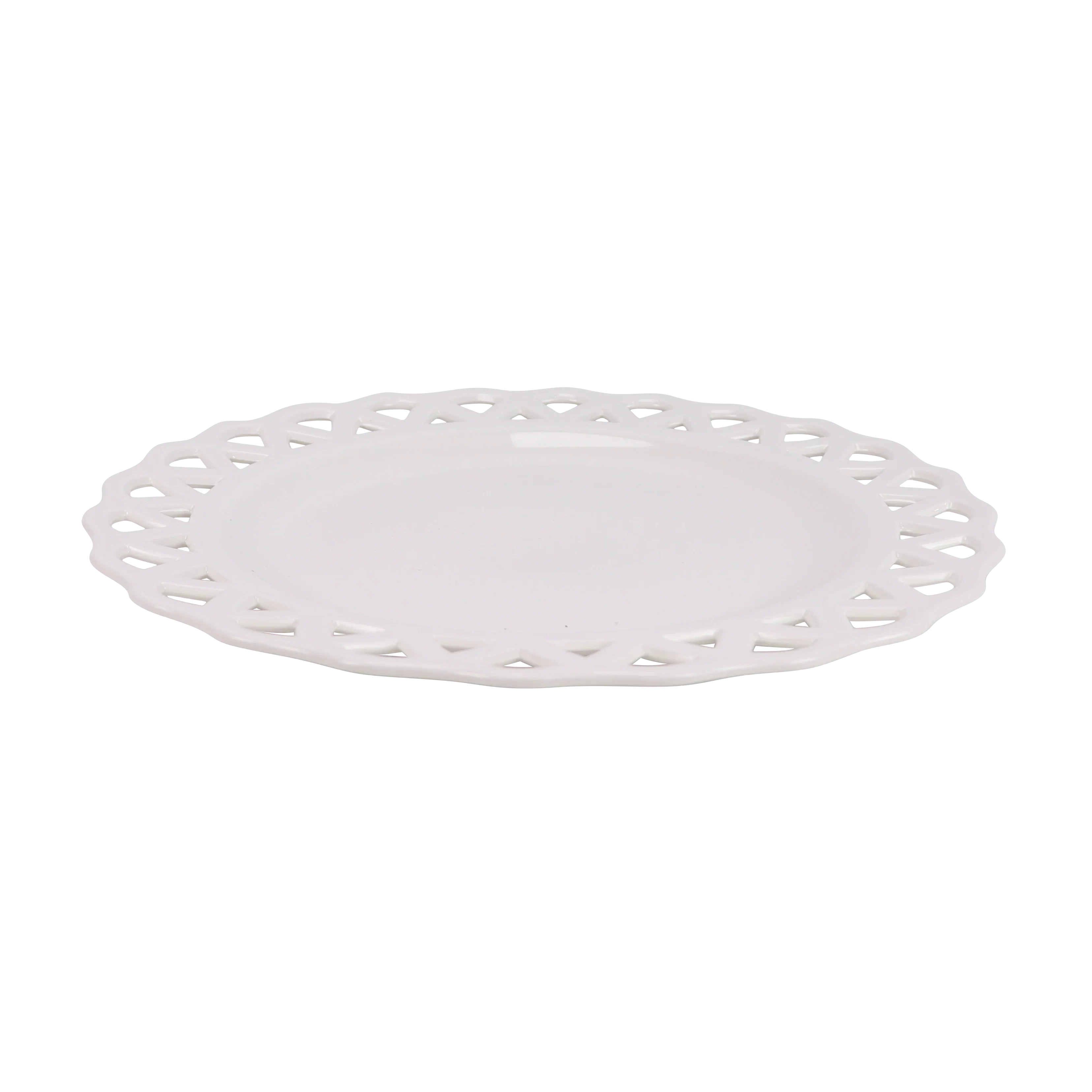 White Pierced Scalloped Charger with Blue Dots