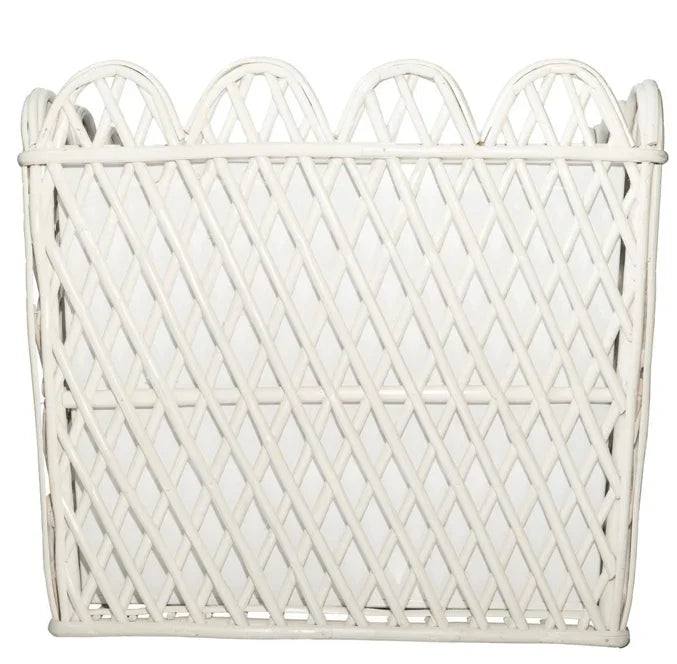 Square White Rattan Scalloped Planter - The Mayfair Hall