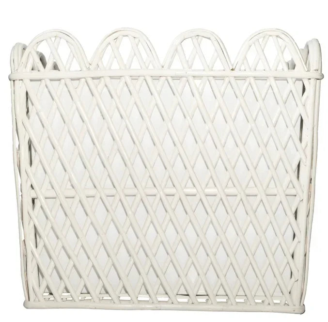 Square White Rattan Scalloped Planter - The Mayfair Hall