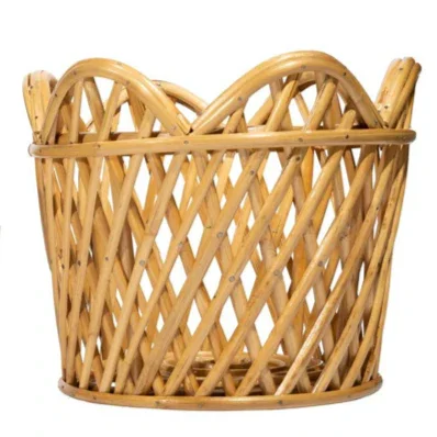 Natural Round Scalloped Lattice Rattan Planter - The Mayfair Hall