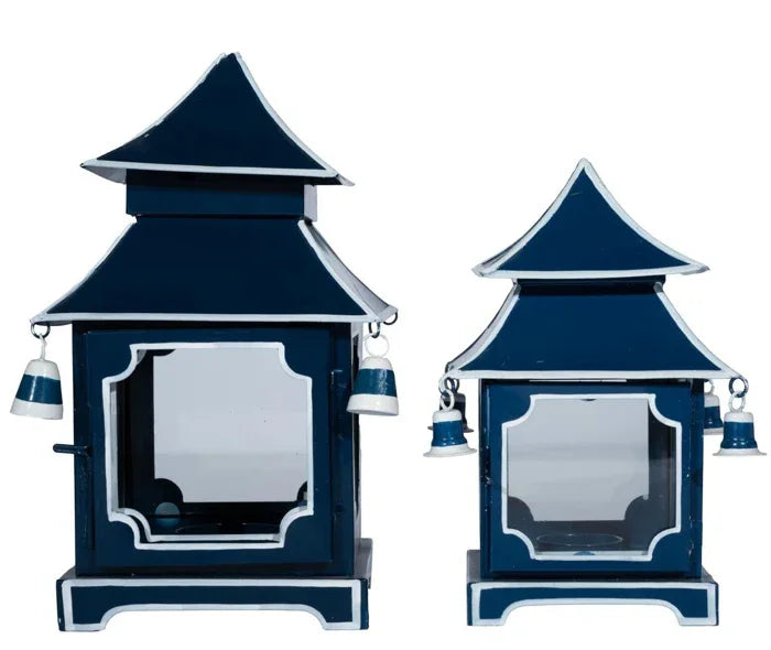 Navy & White Trim Pagoda Lantern - The Mayfair Hall