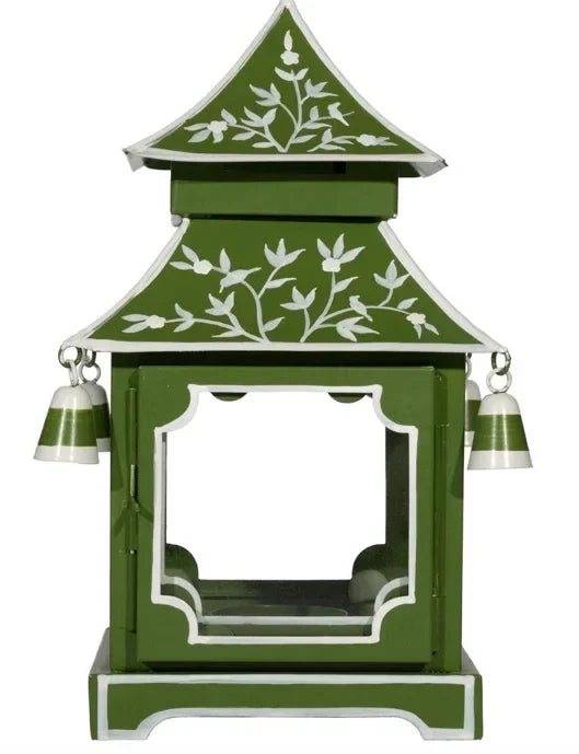 Moss Green & White Vine Pagoda Lantern - The Mayfair Hall