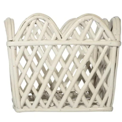 White Square Scalloped Lattice Rattan Planter - The Mayfair Hall