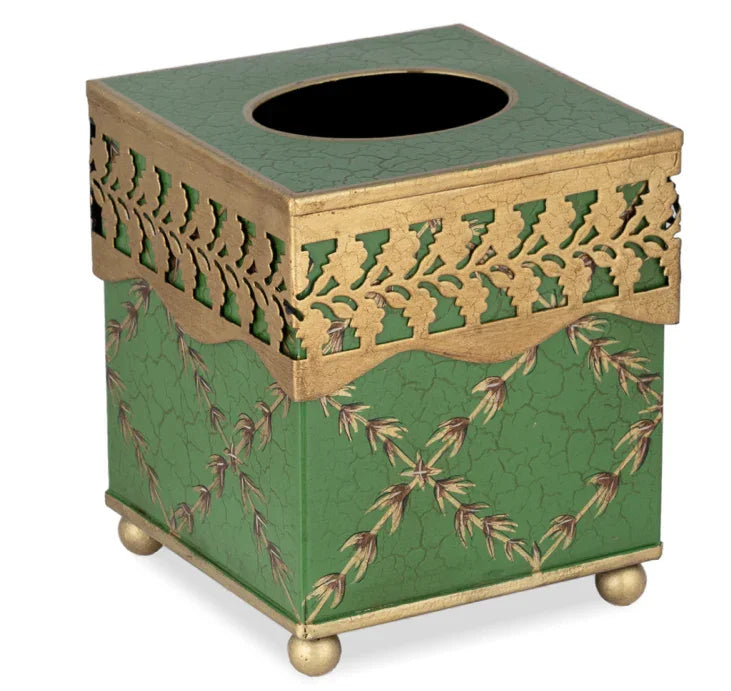Moss Green & Gold Leaf Tissue Holder - The Mayfair Hall