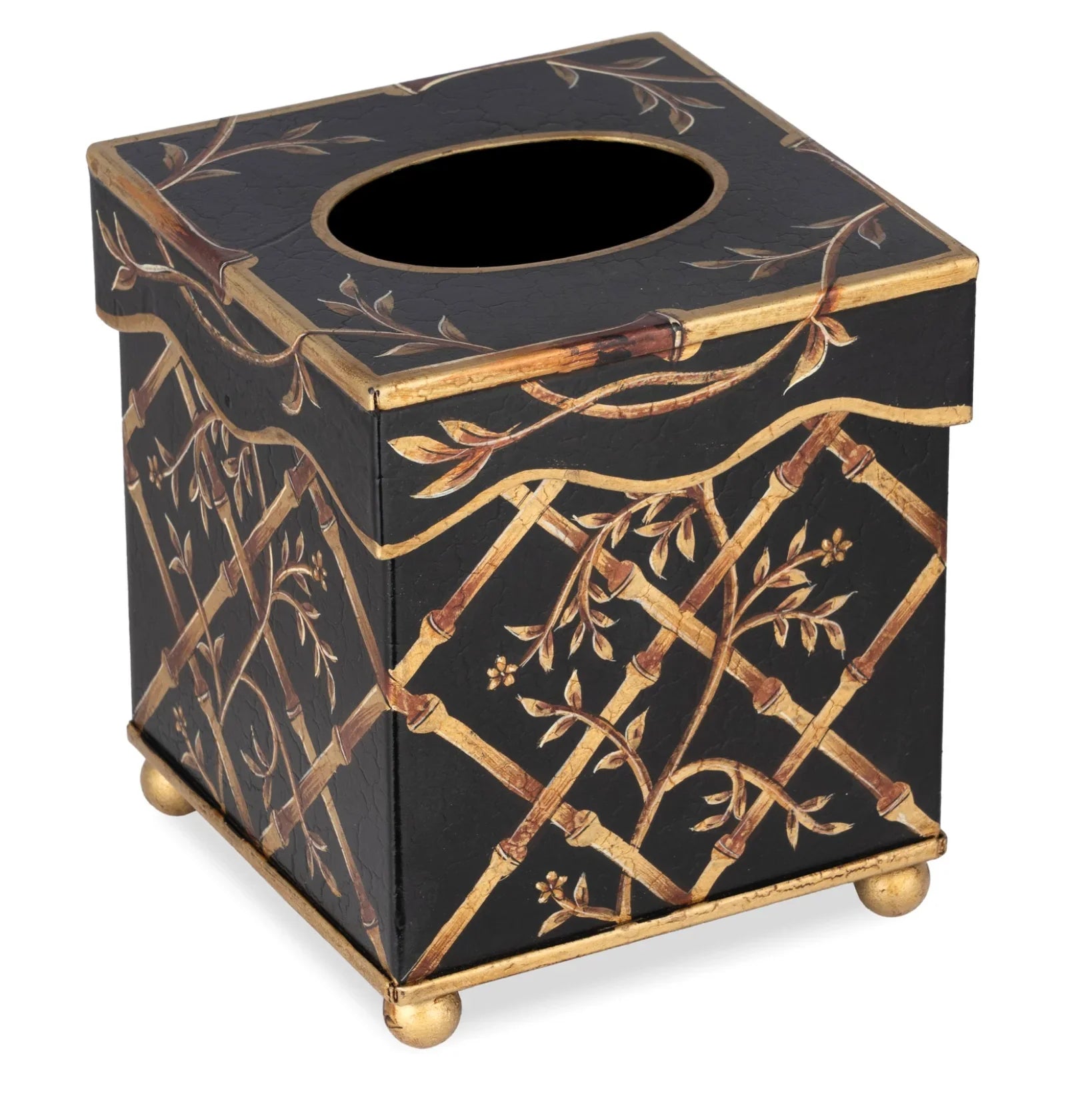 Black Bamboo & Floral Tissue Holder and Wastepaper Basket - The Mayfair Hall