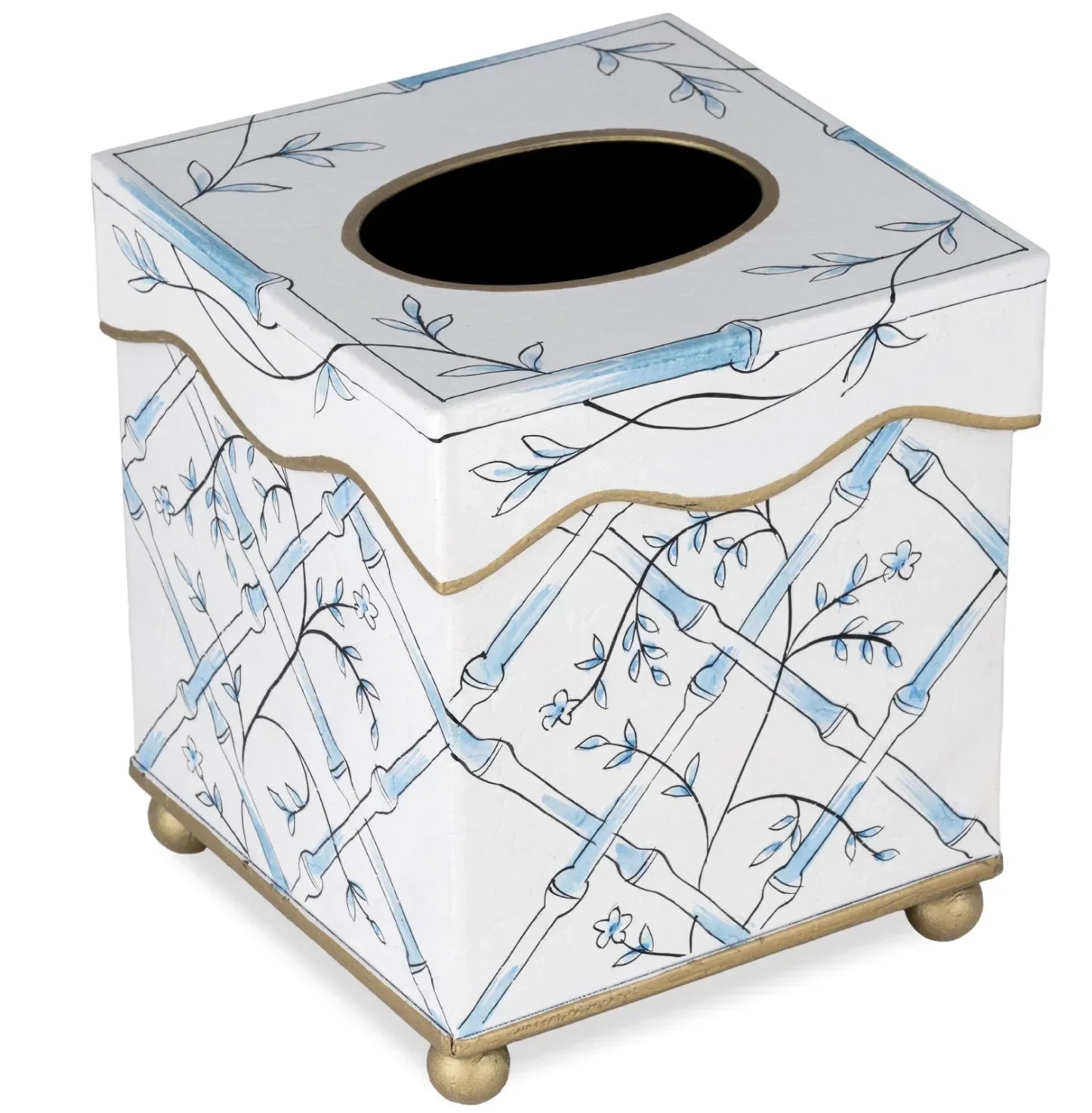 Blue Bamboo & Floral Tissue Holder and Wastepaper Basket - The Mayfair Hall