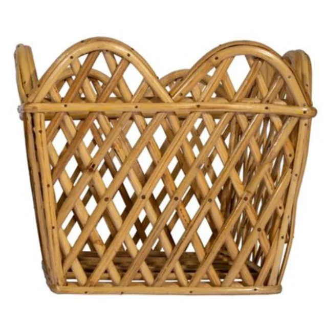 Natural Square Scalloped Lattice Rattan Planter - The Mayfair Hall