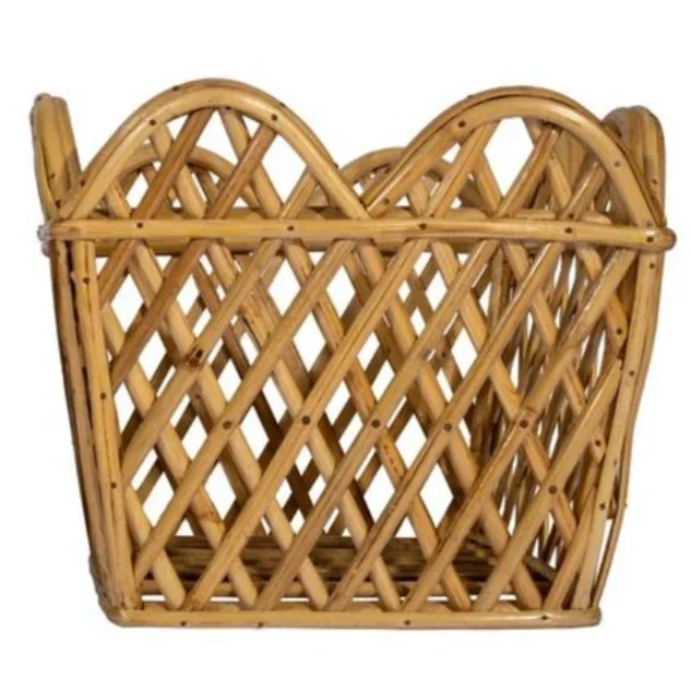 Natural Square Scalloped Lattice Rattan Planter - The Mayfair Hall