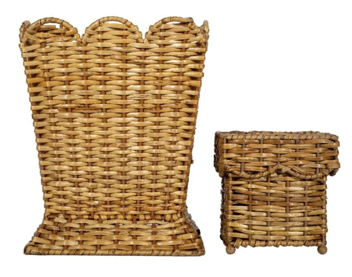 Square SCALLOPED WICKER WASTEPAPER BASKET & TISSUE HOLDER - The Mayfair Hall