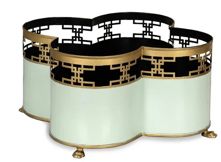 Pale Green & Gold Fretwork Boarder Quatrefoil Planter - The Mayfair Hall