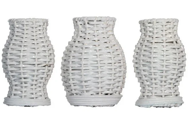 Set of 3 Mini White Wicker Vases - The Mayfair Hall