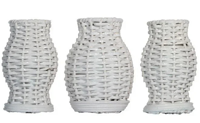 Set of 3 Mini White Wicker Vases - The Mayfair Hall