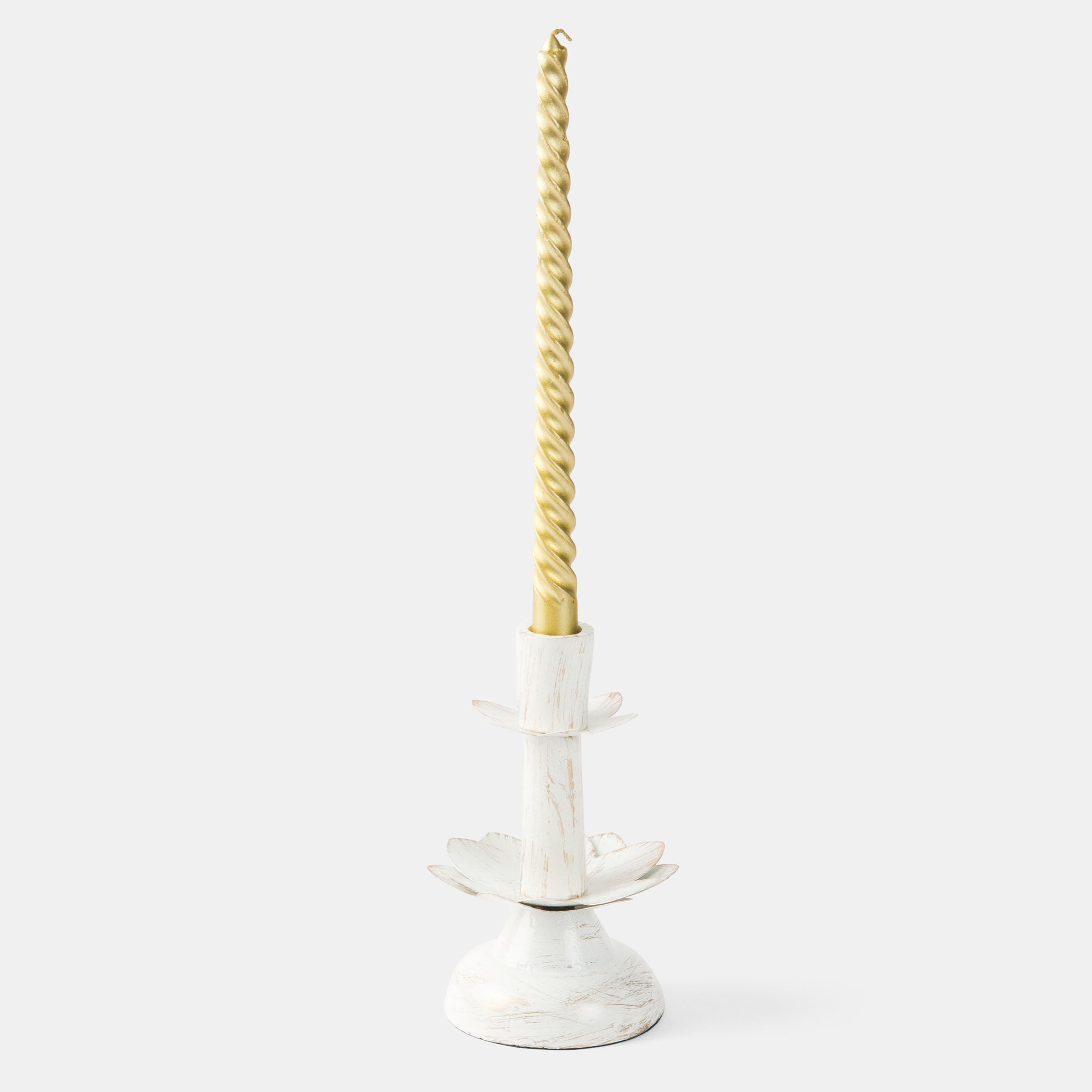 Lotus Bloom White Tapered Candleholder