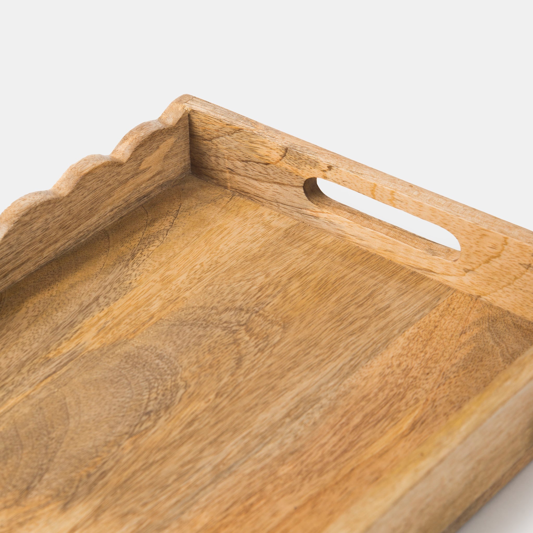 Scalloped Elegance Handcrafted Wooden Serving Tray
