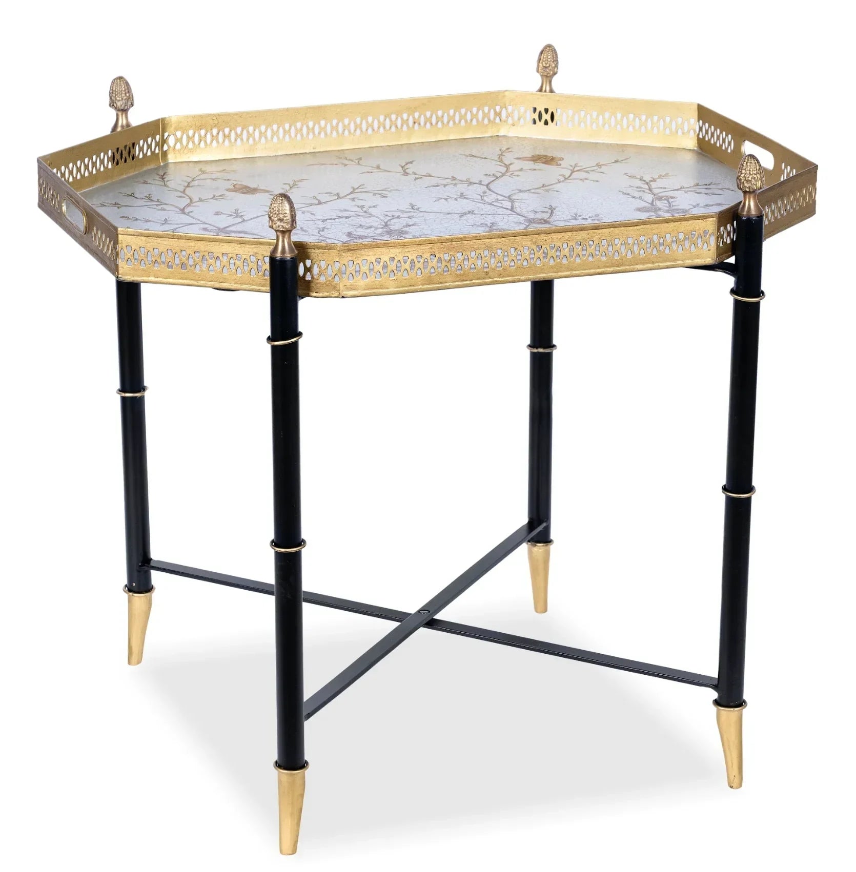 Pewter Octagon Tray with Black Table - The Mayfair Hall